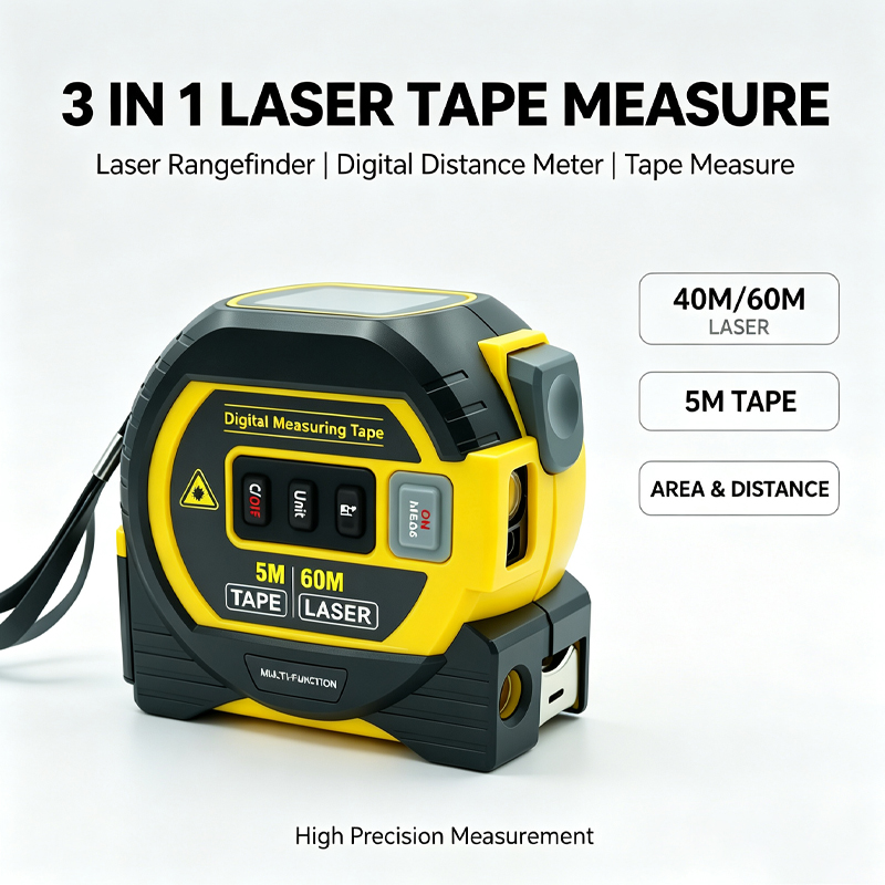 Digital Tape Measure 5M Laser - レーザー距離計・メジャー・建築測定器 3in1 レーザー距離計 5mテープ 40mレーザー測定 LCDデジタルディスプレイ付き