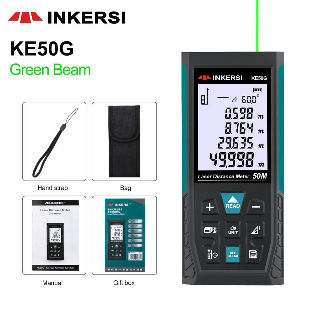 Laser Distance Meter With Bubble Level - レーザー距離計 50m デジタル距離測定器 レーザー巻尺 水平器付き、建築用測量ツール