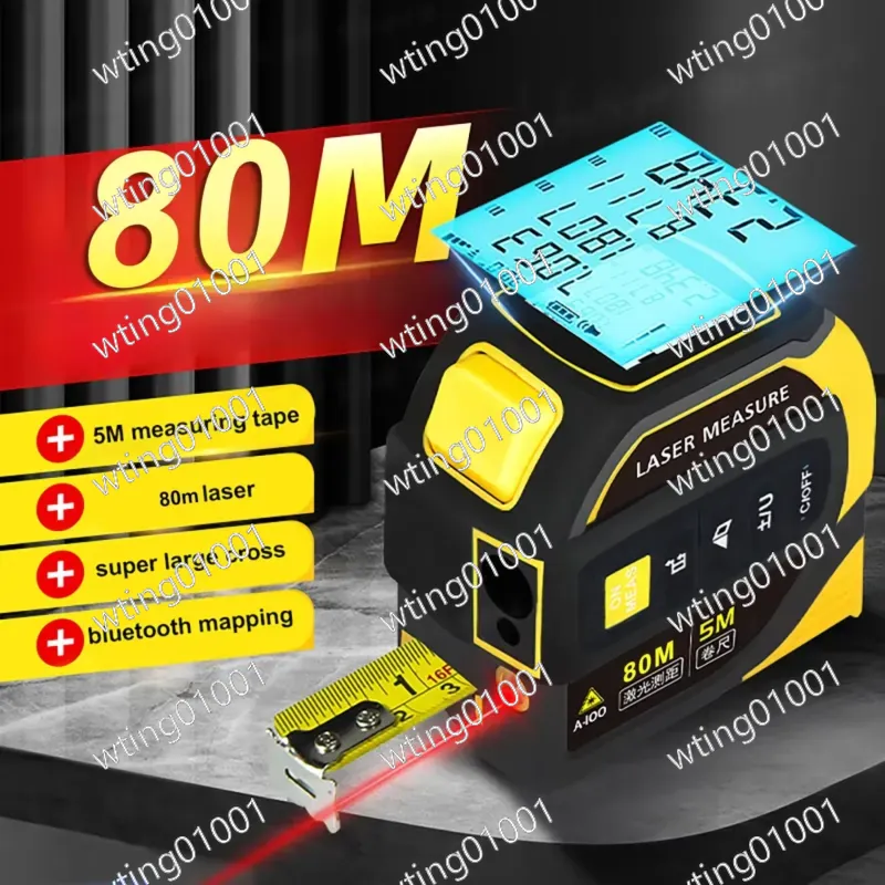 Laser Measure 40M Bluetooth - Bluetooth機能を搭載した5-in-1レーザー距離計。5mのスチール製巻尺、40m、60m、80m、100mの測定範囲を備えた屋内用レーザー距離計。