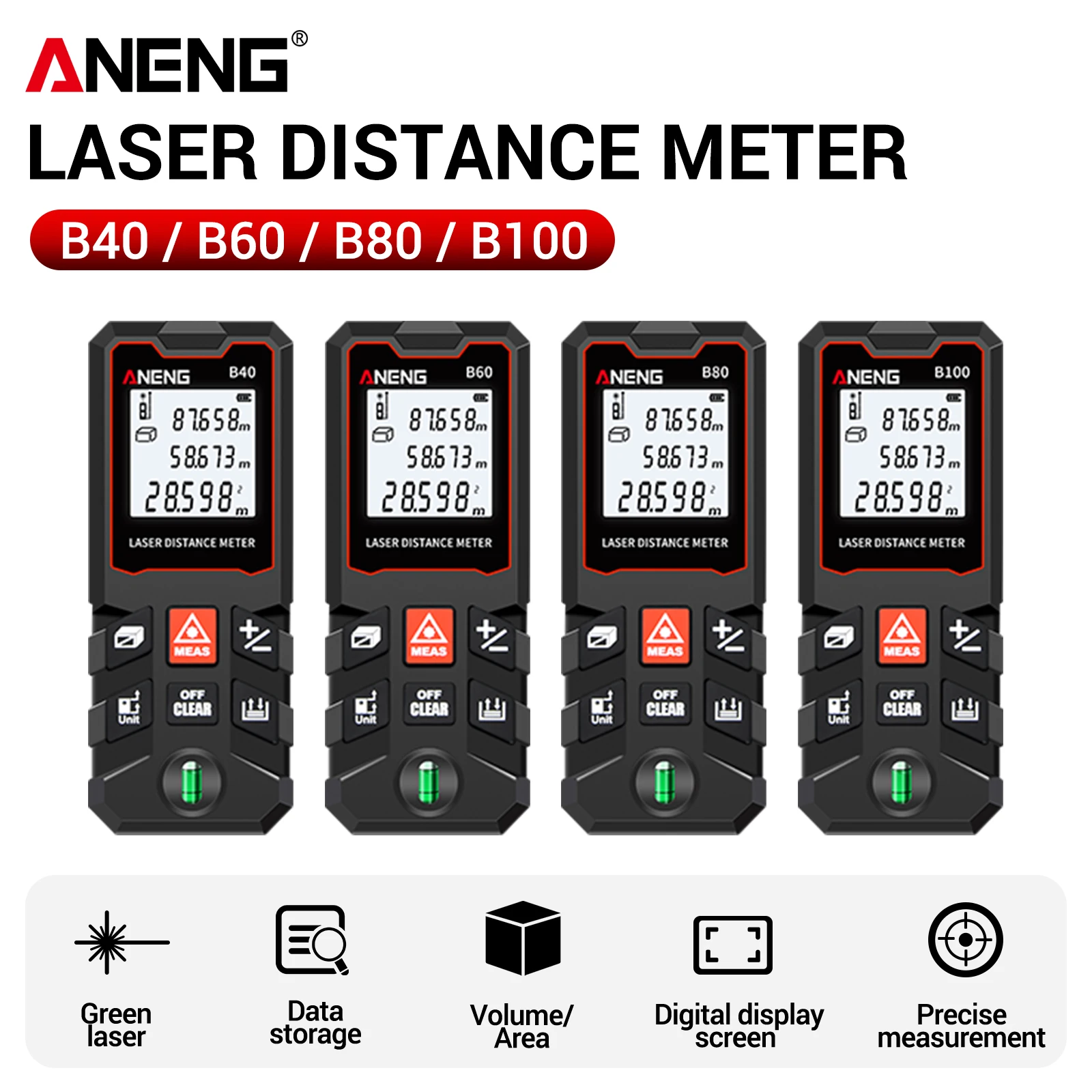 Laser Measure Area Volume Calculator - ANENG B40 B60 B80 B100 ハンドヘルドレーザー距離計