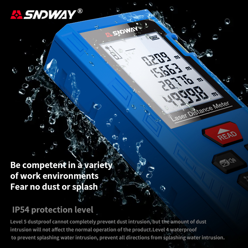 Laser Measure Area Volume Calculator - SNDWAY H-DS50 50m デジタルレーザー距離計。音声ガイダンス機能、面積・体積・ピタゴラスの定理による計算機能、レーザー距離測定機能を搭載。