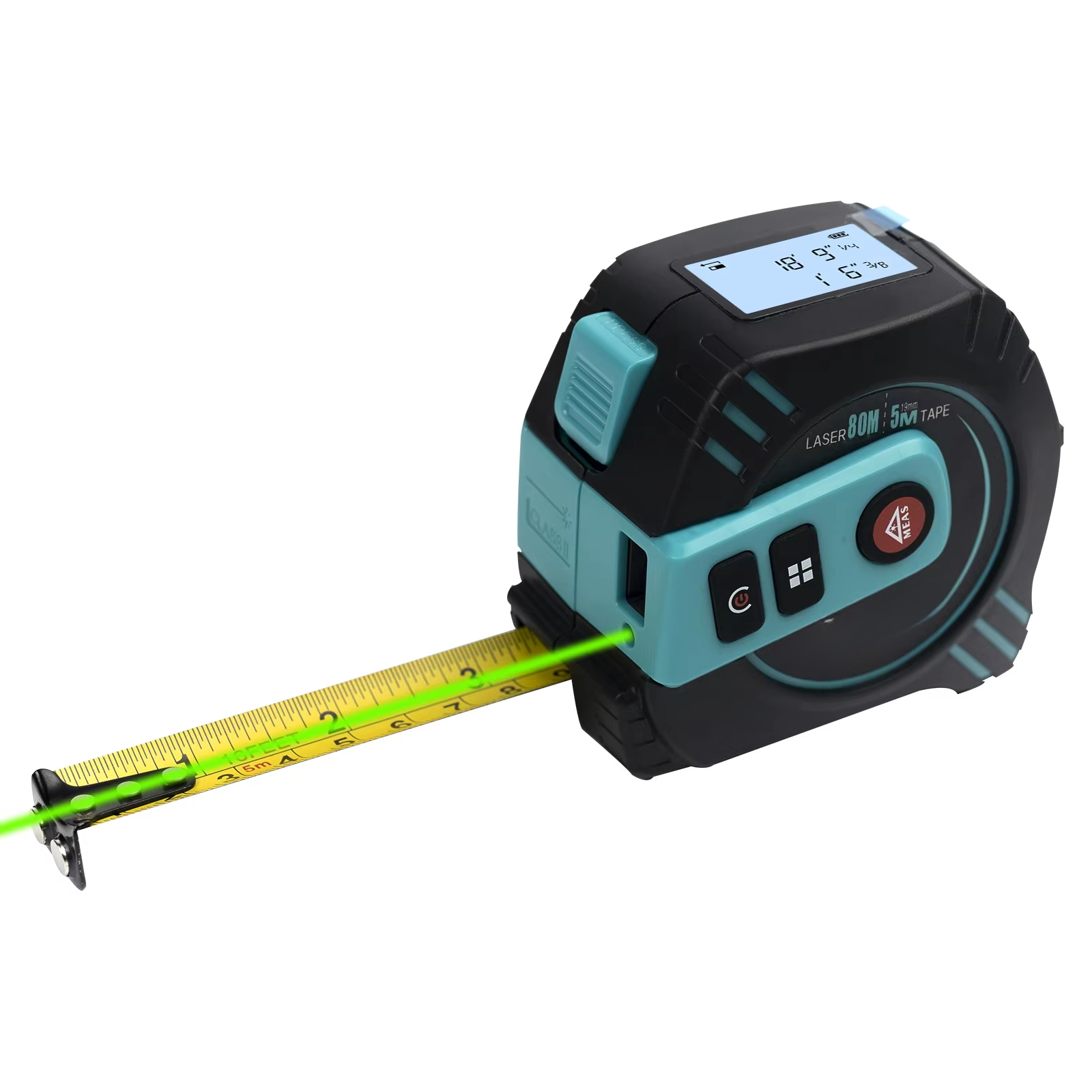 Digital Tape Measure 5M Laser - 40m、80mのレーザー距離計。5mの物理的距離計。緑色の光を発し、デジタル表示を備え、建設業者やエンジニアに最適。