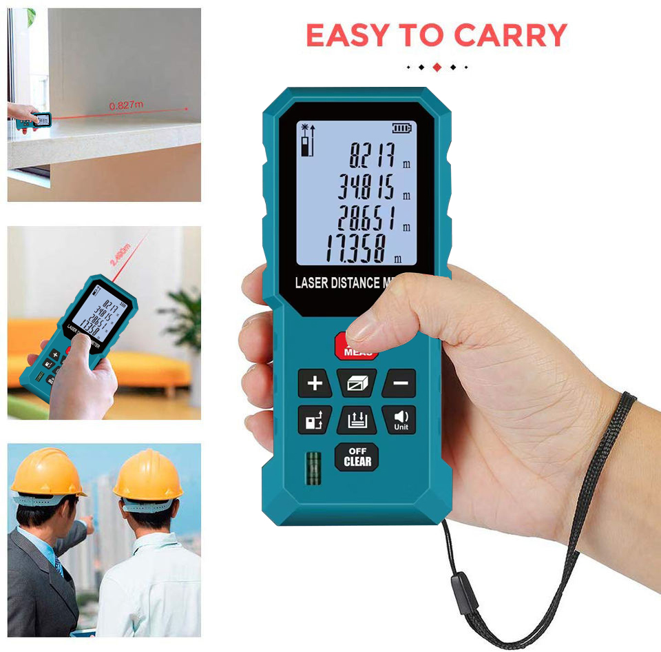 Laser Distance Meter With Bubble Level - Heipoe 高精度レーザー距離計 50m 70m 100 デジタルトレンナ測定器、ダブルレベルバブル、レンジファインダー
