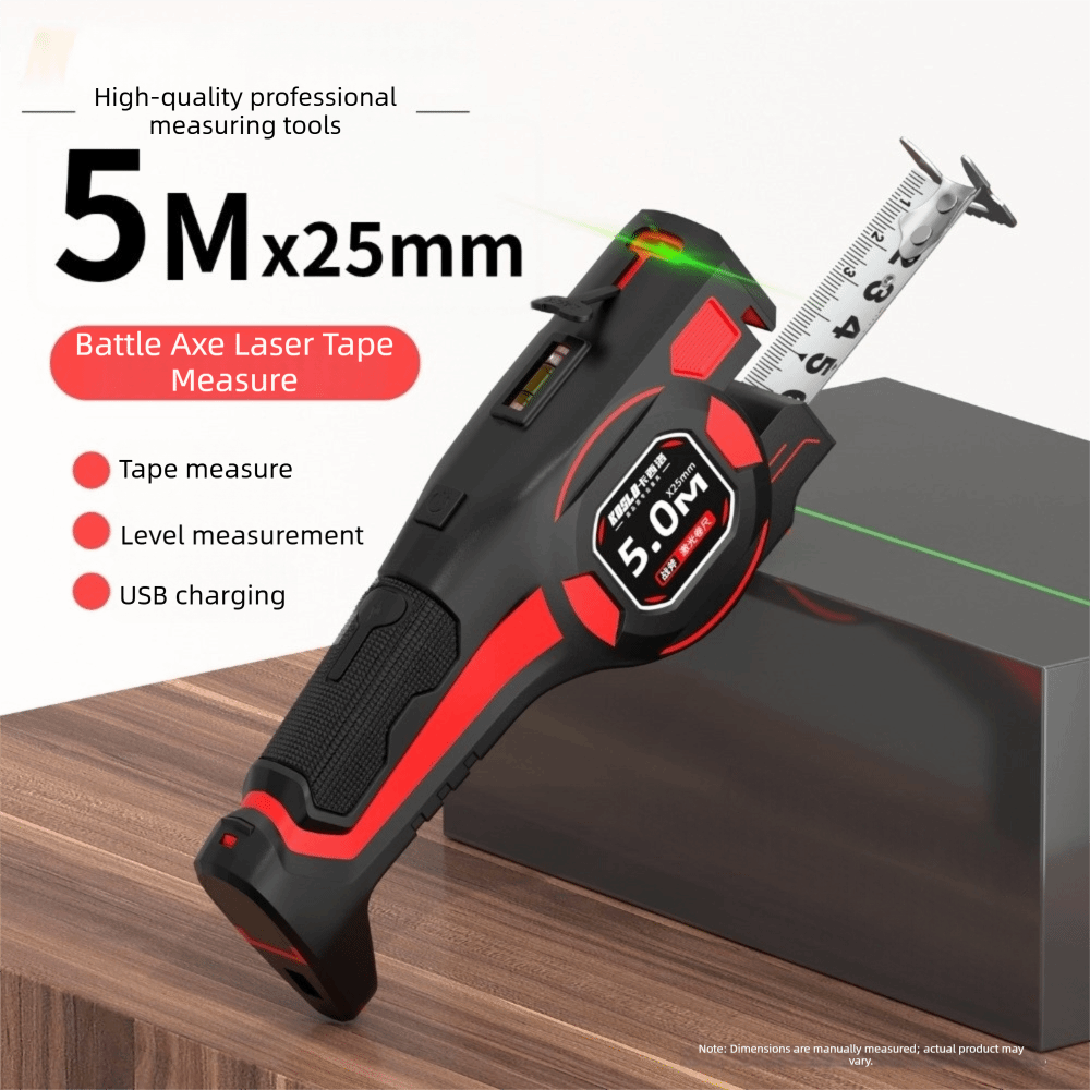 Digital Tape Measure 5M Laser - 3-in-1レーザー距離計、充電式、5m×25mm、デジタル表示、巻き取り式、高精度、電動測定ツール