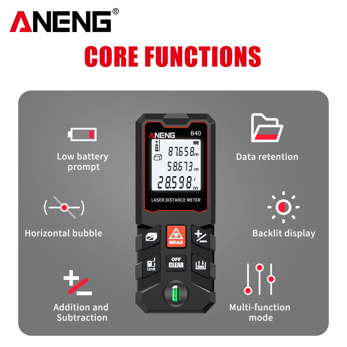 ANENG B40 B60 B80 B100 ハンドヘルドレ - Laser Measure Area Volume Calculator のレビューと価格