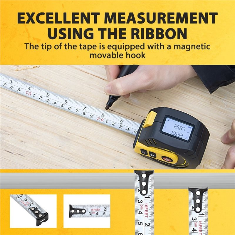 プレミアムレーザーテープメジャー 2in1 LCDディスプレ - Laser Distance Meter 2 In 1 Tape のレビューと価格