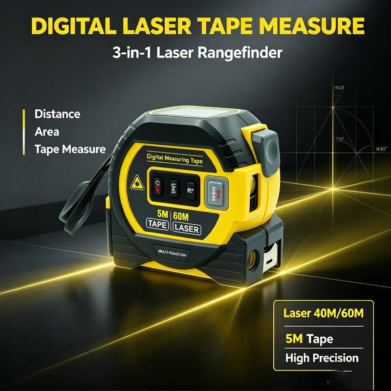 レーザー距離計・メジャー・建築測定器 3in1 レーザー距離 - Digital Tape Measure 5M Laser のレビューと価格