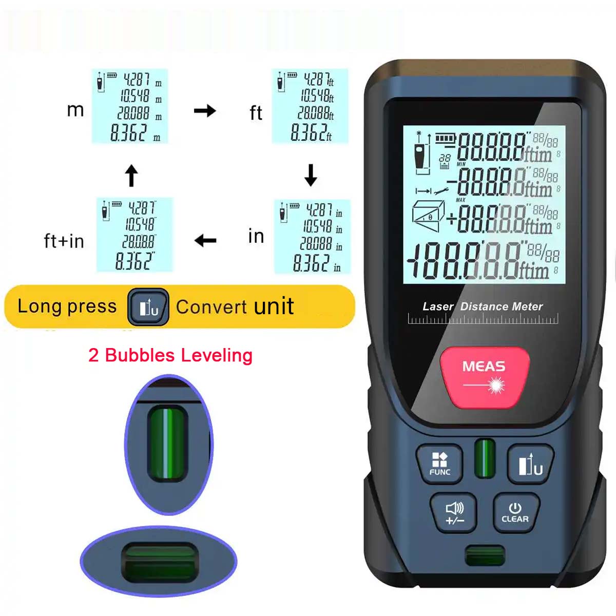レーザー距離計,デジタルテープ,セルフレベリング,メーター, - Laser Distance Meter With Bubble Level のレビューと価格
