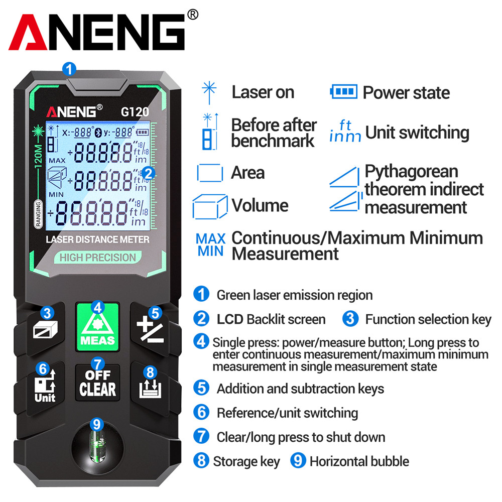 レーザー距離計 120 メートルデジタルレーザー距離計ポータ - Laser Distance Meter 100M のレビューと価格
