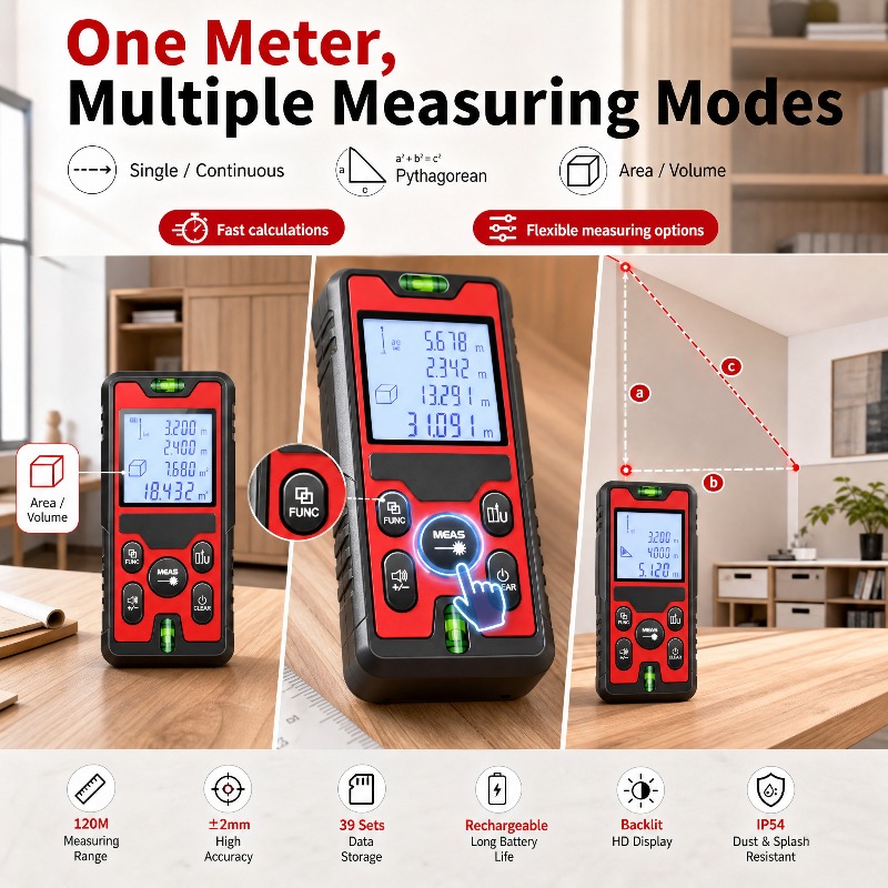 120Mレーザー距離計 USB-C充電式レーザー距離計 バッ - Laser Distance Meter With Bubble Level のレビューと価格