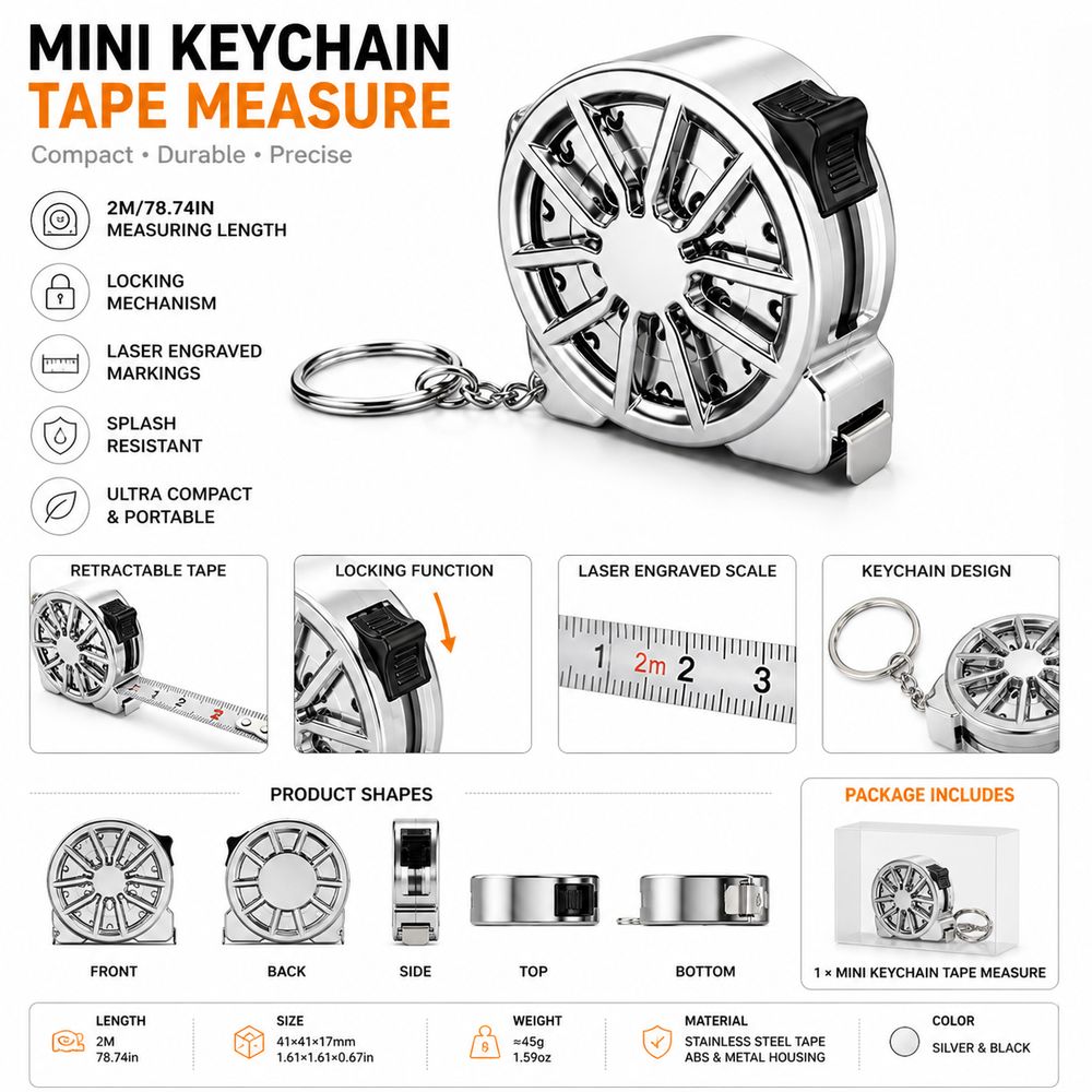 2Mキーチェーンメジャー、電気メッキ金属製、防水ポケットメジ - Mini Laser Measure Keychain のレビューと価格