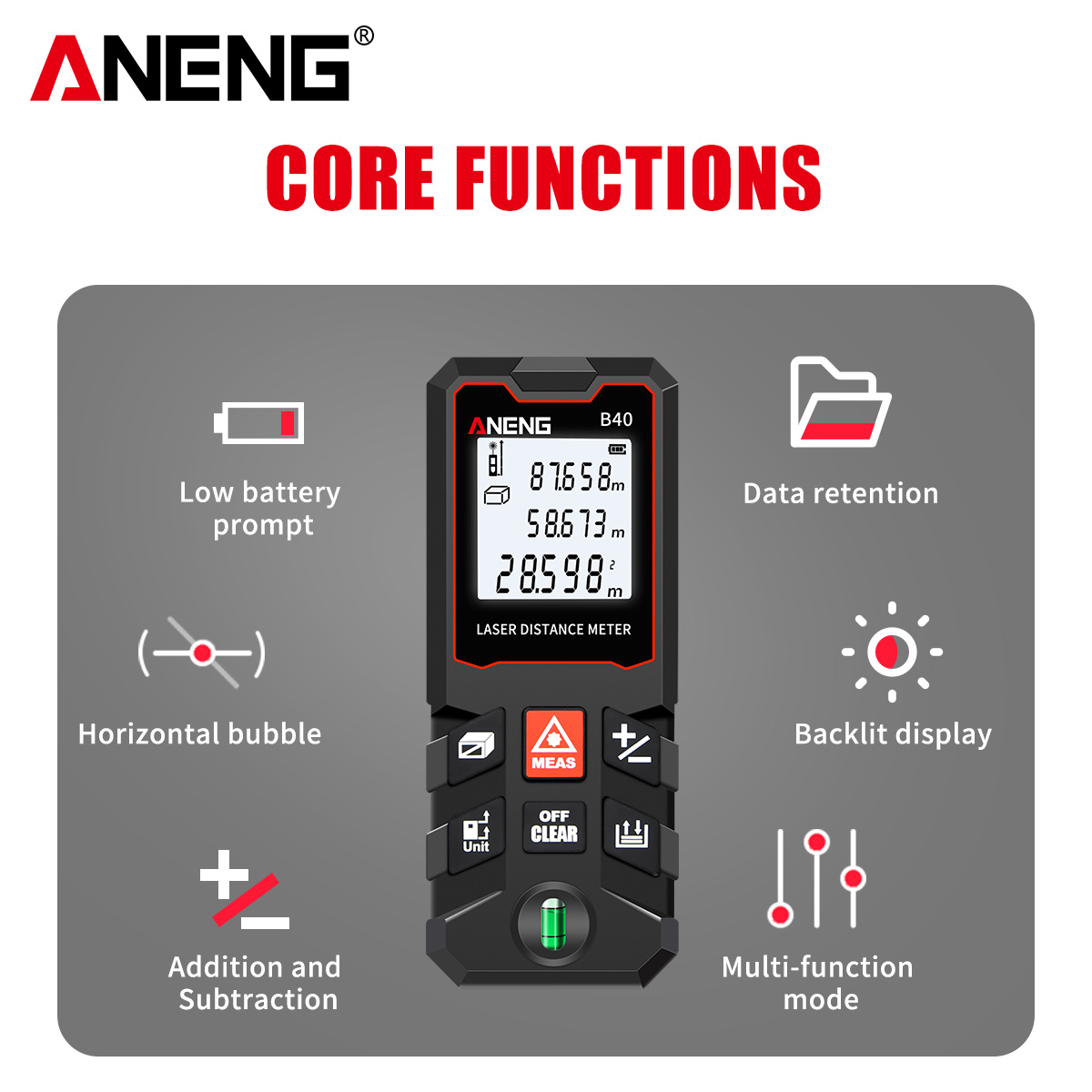 ANENG B40 B60 B80 B100 ハンドヘルドレ - Laser Measure Area Volume Calculator のレビューと価格