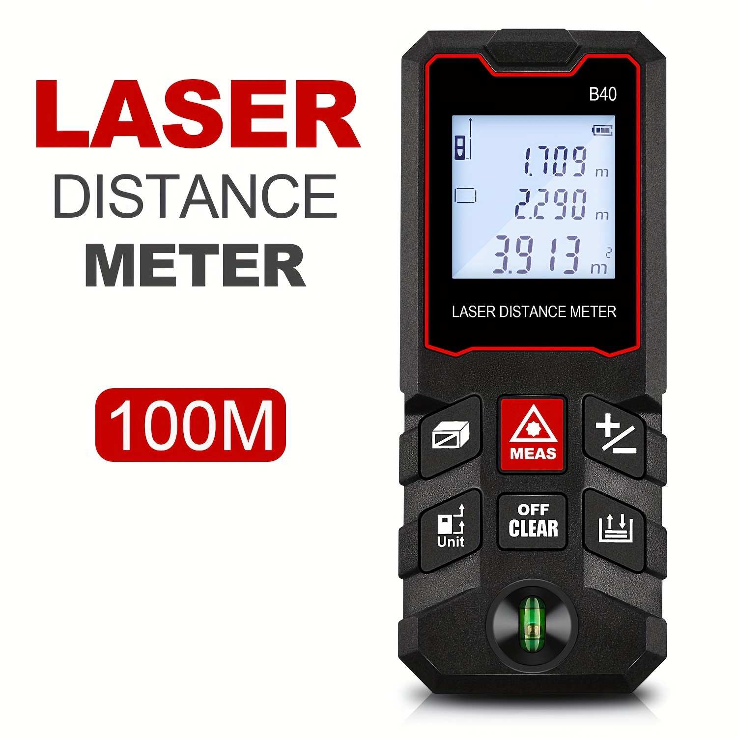 内蔵の水平器付き100mデジタルレーザー距離計。LCDバック - Laser Distance Meter With Bubble Level のレビューと価格