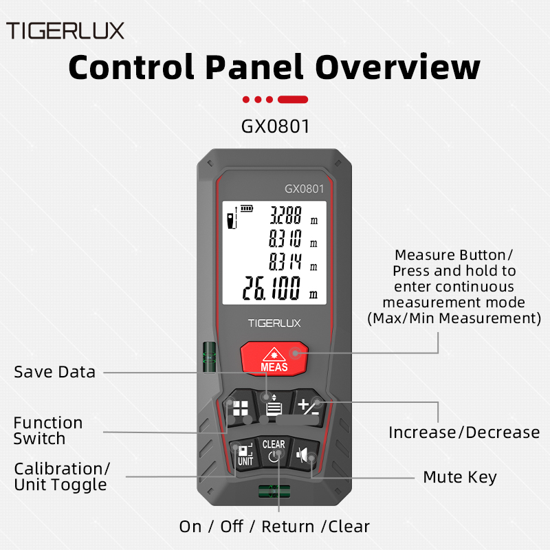 TIGERLUX GX0801 ハンドヘルド 60 メートル - Laser Distance Meter With Bubble Level のレビューと価格