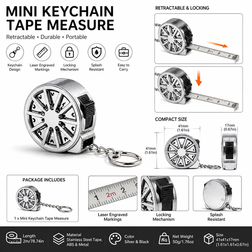 2M キーチェーン付き巻尺、電気メッキ加工、レーザー刻印、小 - Mini Laser Measure Keychain のレビューと価格