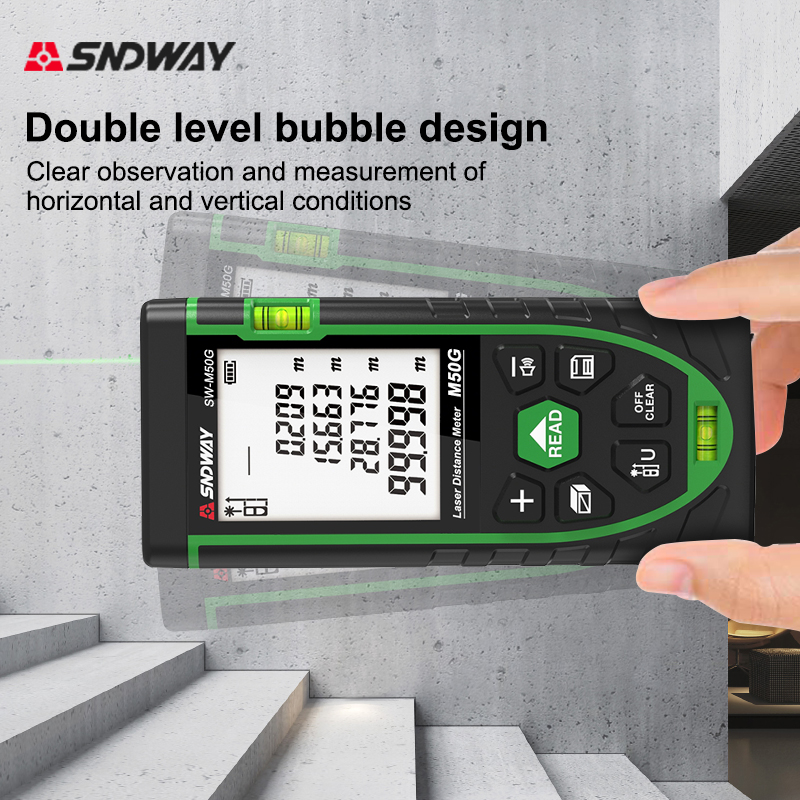 SNDWAYレーザー距離計 50m グリーンライト デジタル - Laser Distance Meter With Bubble Level のレビューと価格