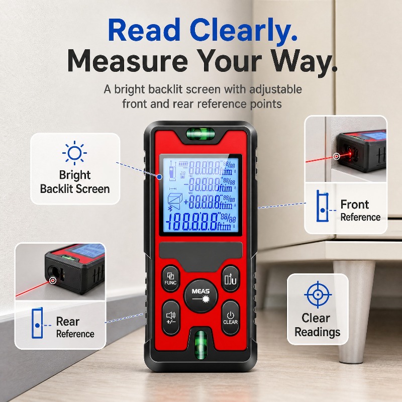 120Mレーザー距離計 USB-C充電式レーザー距離計 バッ - Laser Distance Meter With Bubble Level のレビューと価格
