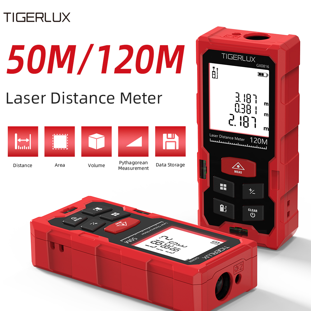 レーザー距離計 50m/120mの2つの測定範囲、距離、面積 - Laser Distance Meter With Bubble Level のレビューと価格