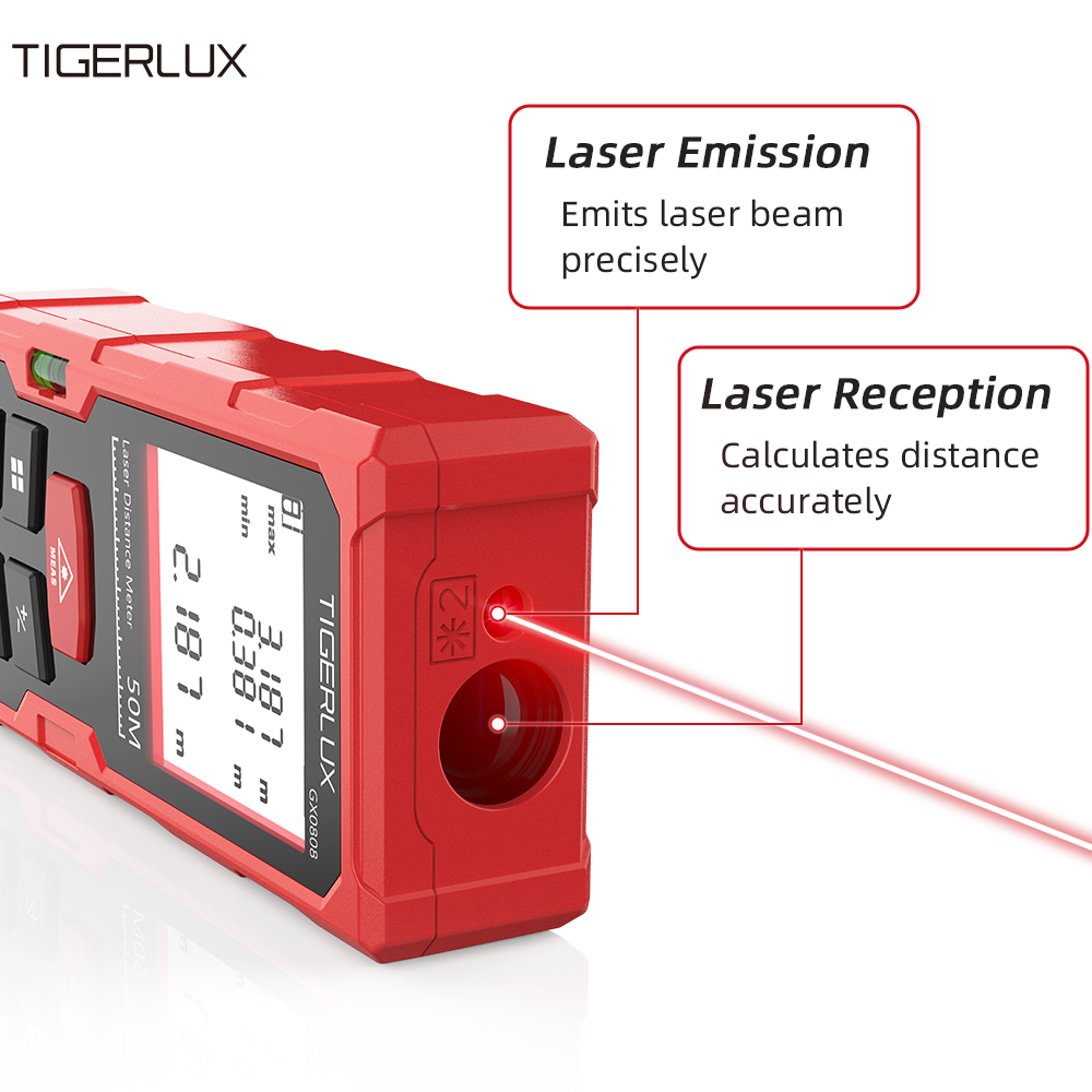レーザー距離計 50m/120mの2つの測定範囲、距離、面積 - Laser Distance Meter With Bubble Level のレビューと価格