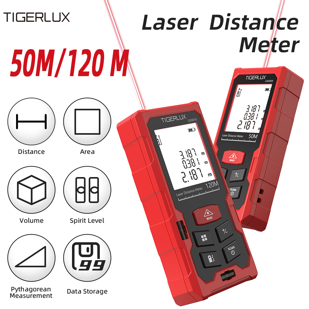 レーザー距離計 50m/120mの2つの測定範囲、距離、面積 - Laser Distance Meter With Bubble Level のレビューと価格