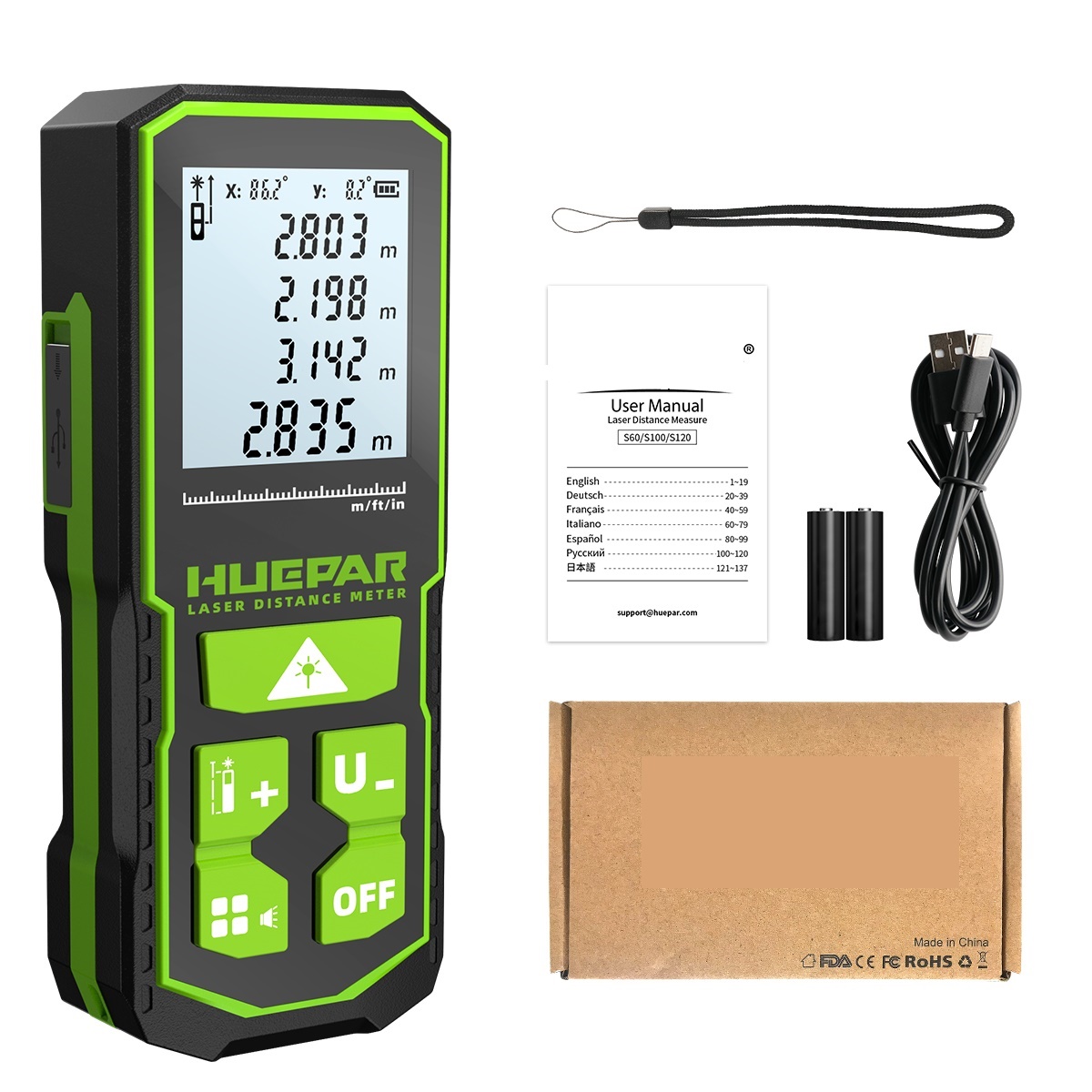 Huepar-電子ホイール付きレーザー距離計,100m,デジ - Laser Distance Meter 100M のレビューと価格