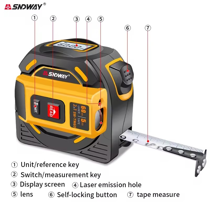 SNDWAY SW-TM40 TM60 デジタルレンジファイ - Laser Distance Meter 2 In 1 Tape のレビューと価格