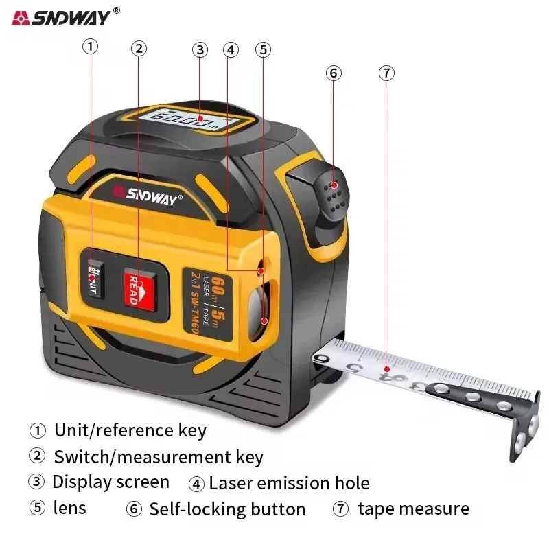 SNDWAY SW-TM40 TM60 デジタル距離計 レー - Laser Distance Meter 2 In 1 Tape のレビューと価格