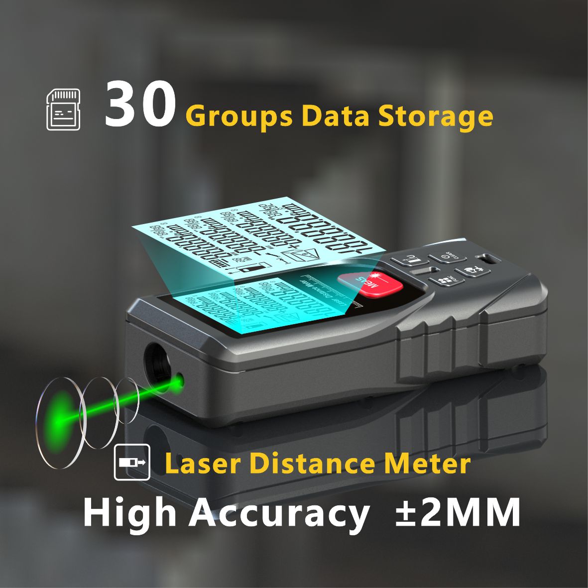 グリーンレーザー距離計,2つのバブル,高精度,距離計,50m - Laser Distance Meter With Bubble Level のレビューと価格