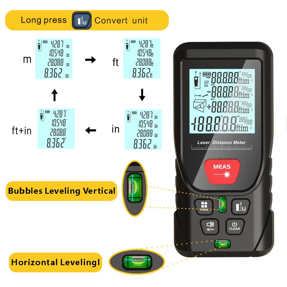 グリーンレーザー距離計,2つのバブル,高精度,距離計,50m - Laser Distance Meter With Bubble Level のレビューと価格
